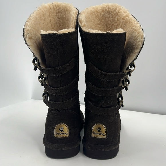 BearPaw Jenna Tall Chocolate Brown Leather Suede Sherpa Wool Winter Boots 6 - Picture 7 of 11